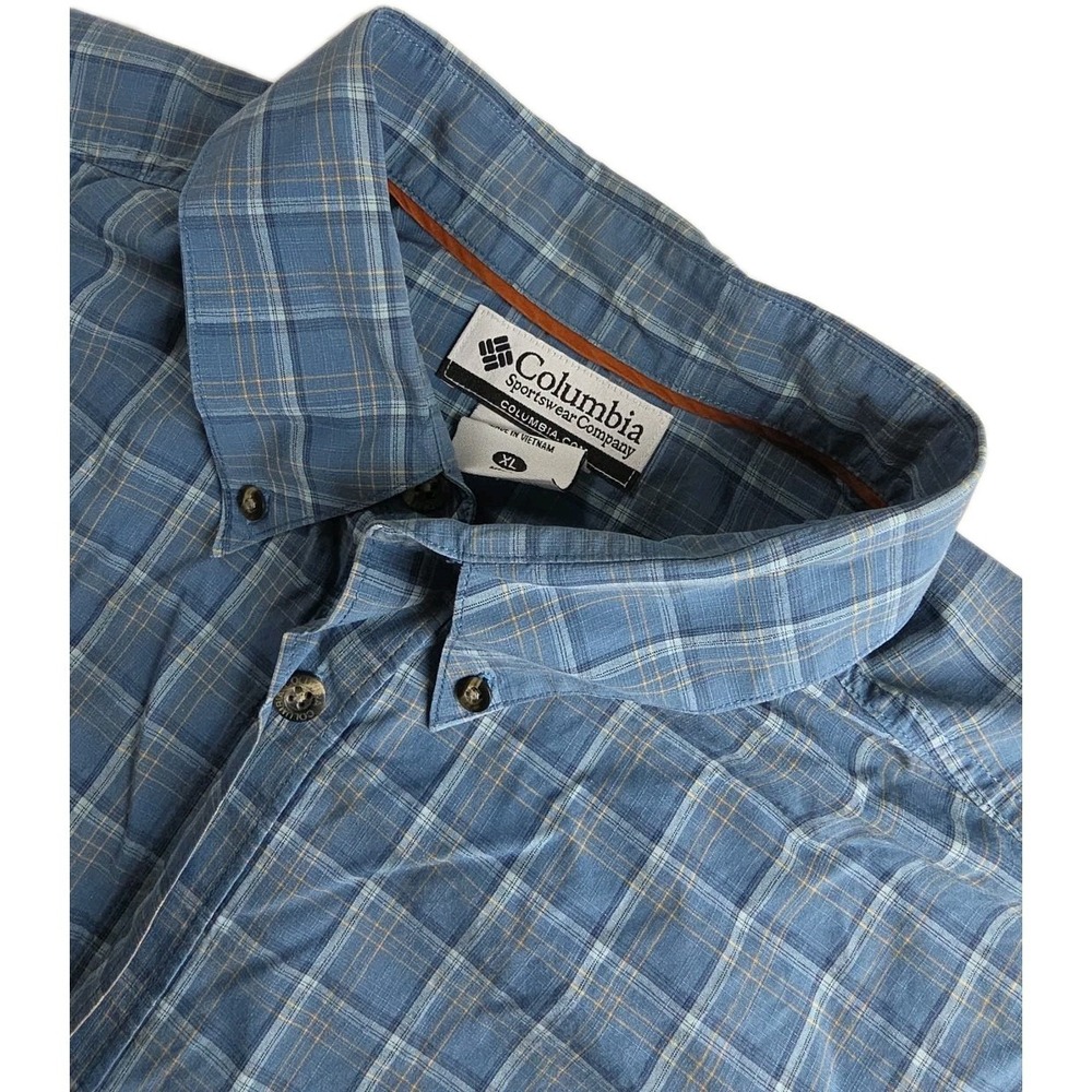 Columbia Button UP Shirt Mens XL Blue‎ Plaid Short Sleeve Pockets Cotton